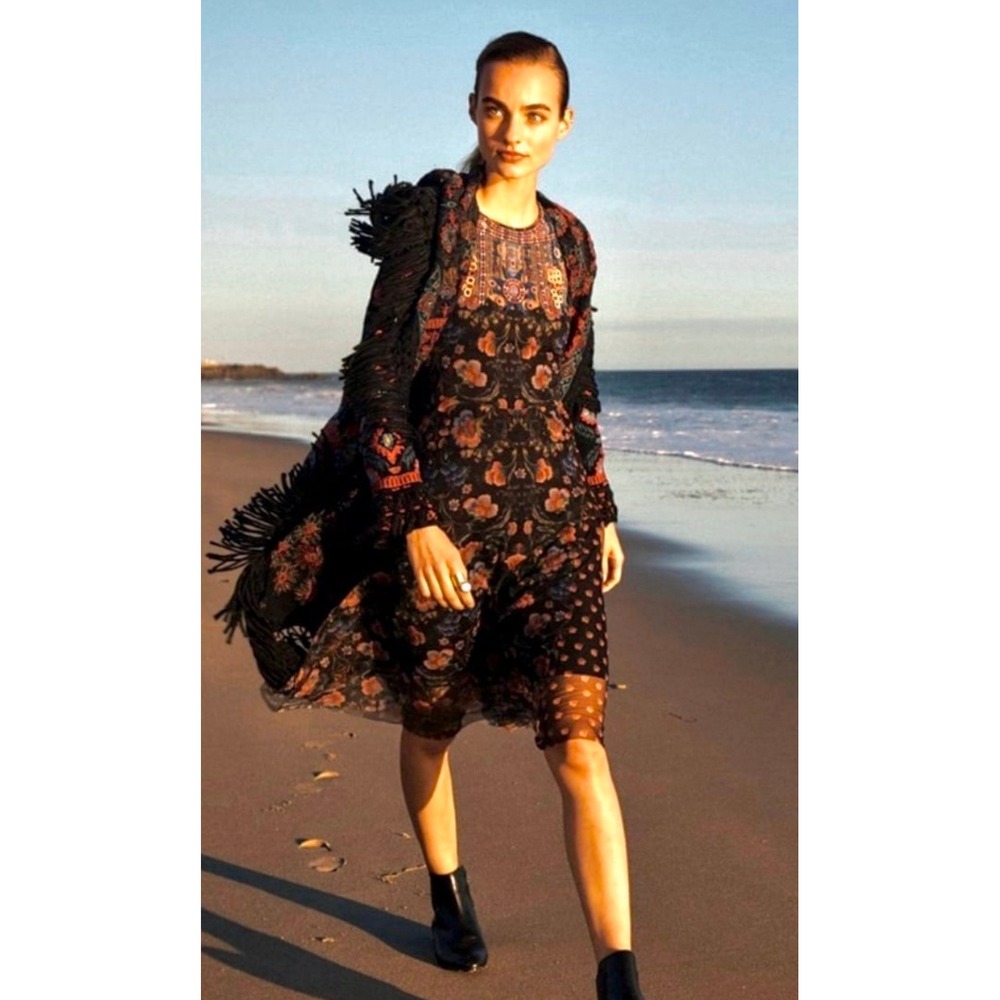 Biya Johnny Was‎ Embroidered Mesh Floral Midi Dress Sleeveless B30719-0 Womens L